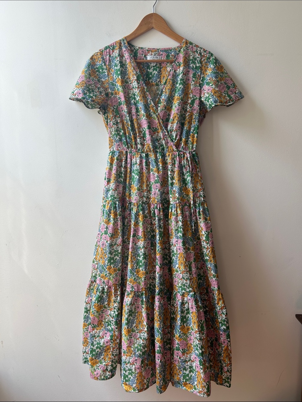 J. Crew x Liberty Floral Faux Wrap Midi Dress with Flutter Sleeves